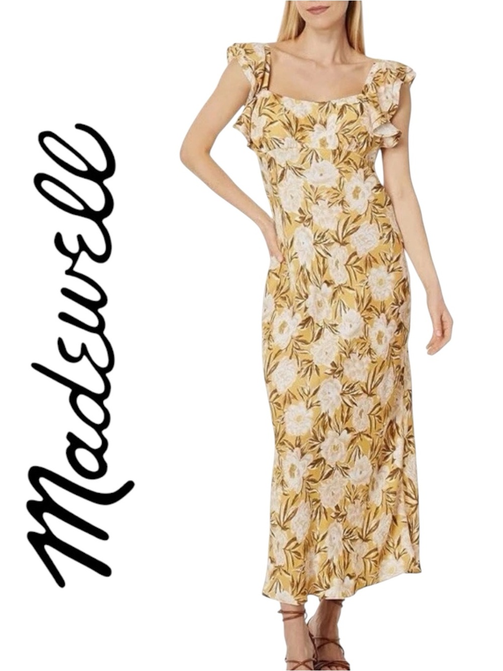 Madewell Angelina Floral Yellow Maxi Dress Tropical Vacation Resort Size 12 NWT